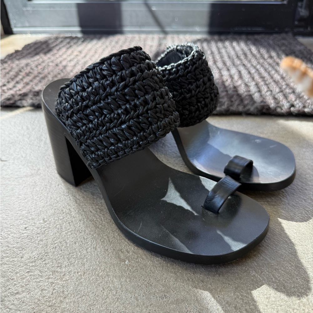 Jil Sander Black Heeled Sandals - 39 - Rafia Nero Stringa - Original Box